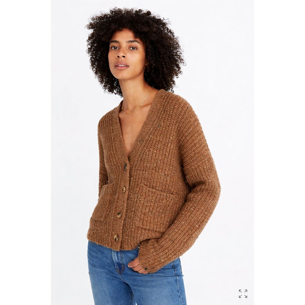 Madewell Brown Speckled Chunky Knit Cardigan Sweater Relax Fit XS Boho Granola